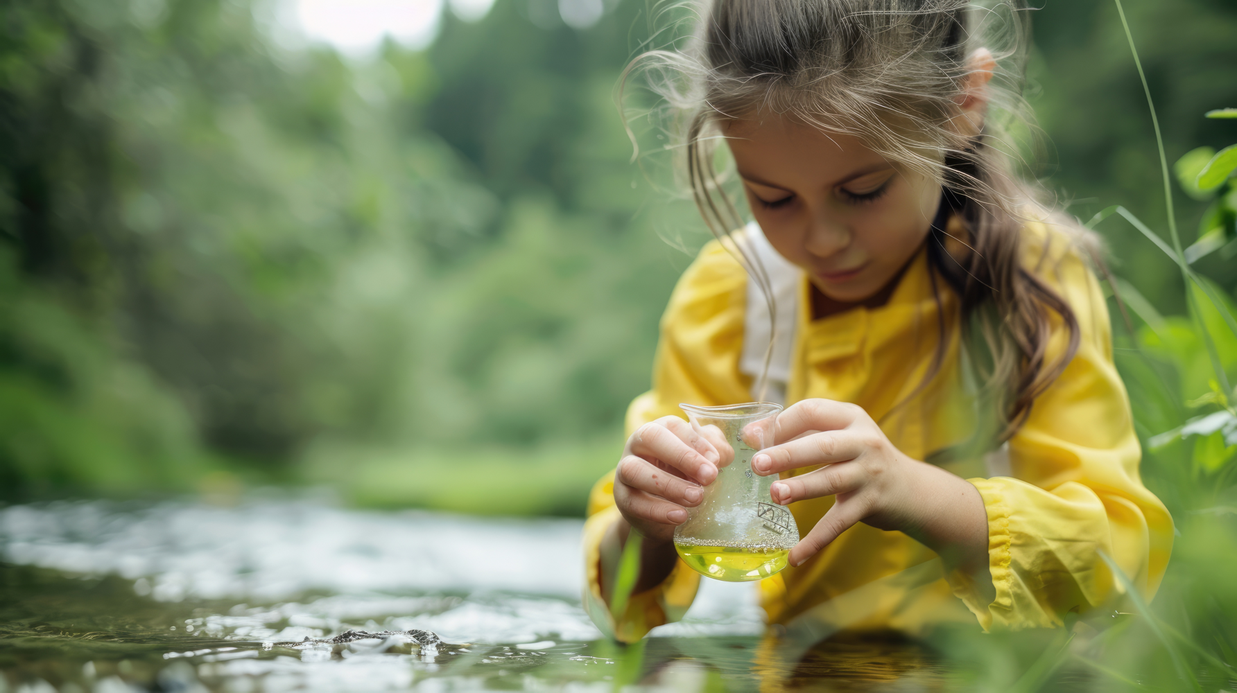 Kinder sammeln Müll am Ufer